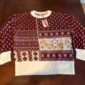 Andrée By Unit Womens Burgundy & Cream christmas sweater S‎ reindeers